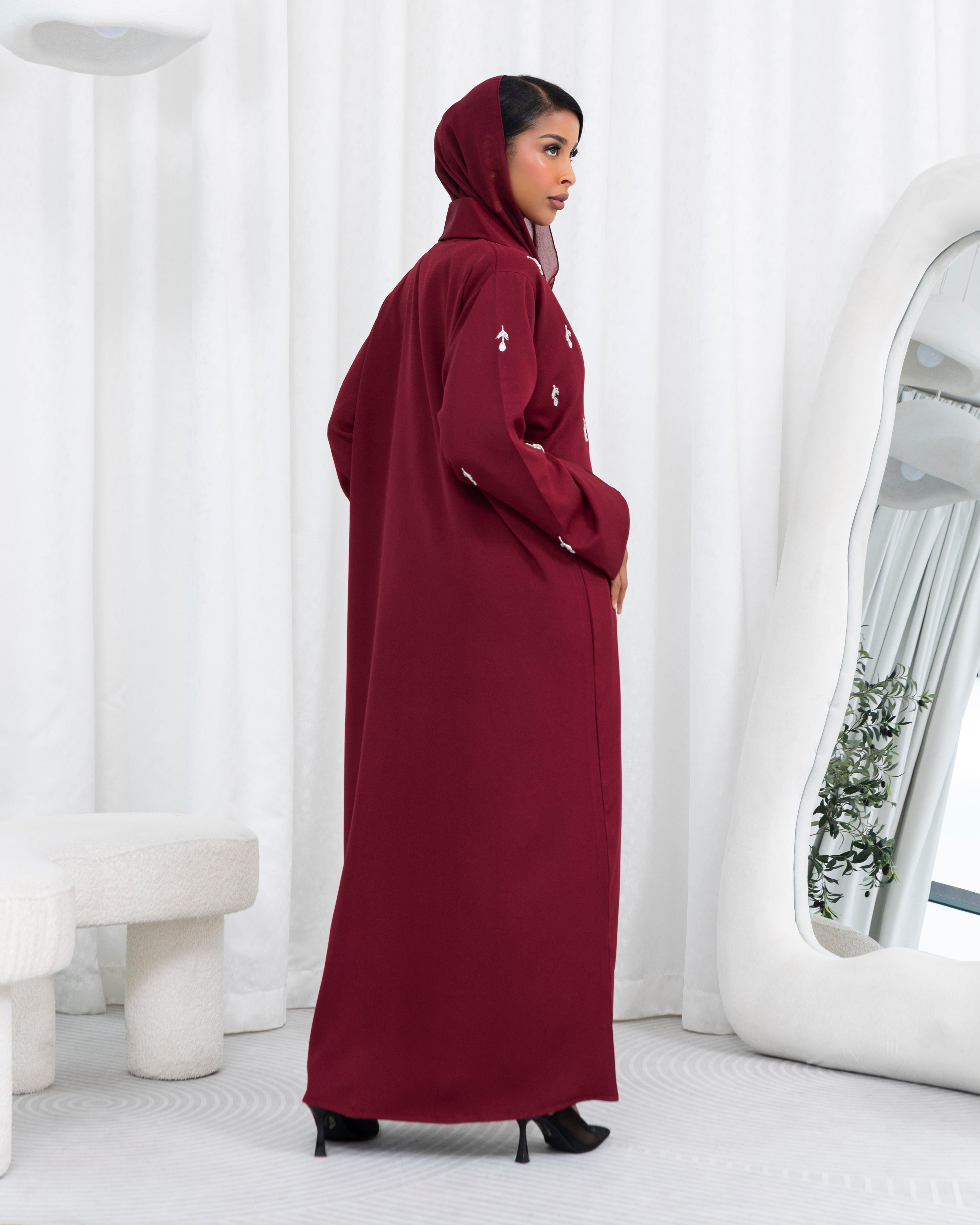 Maroon Embellished Abaya