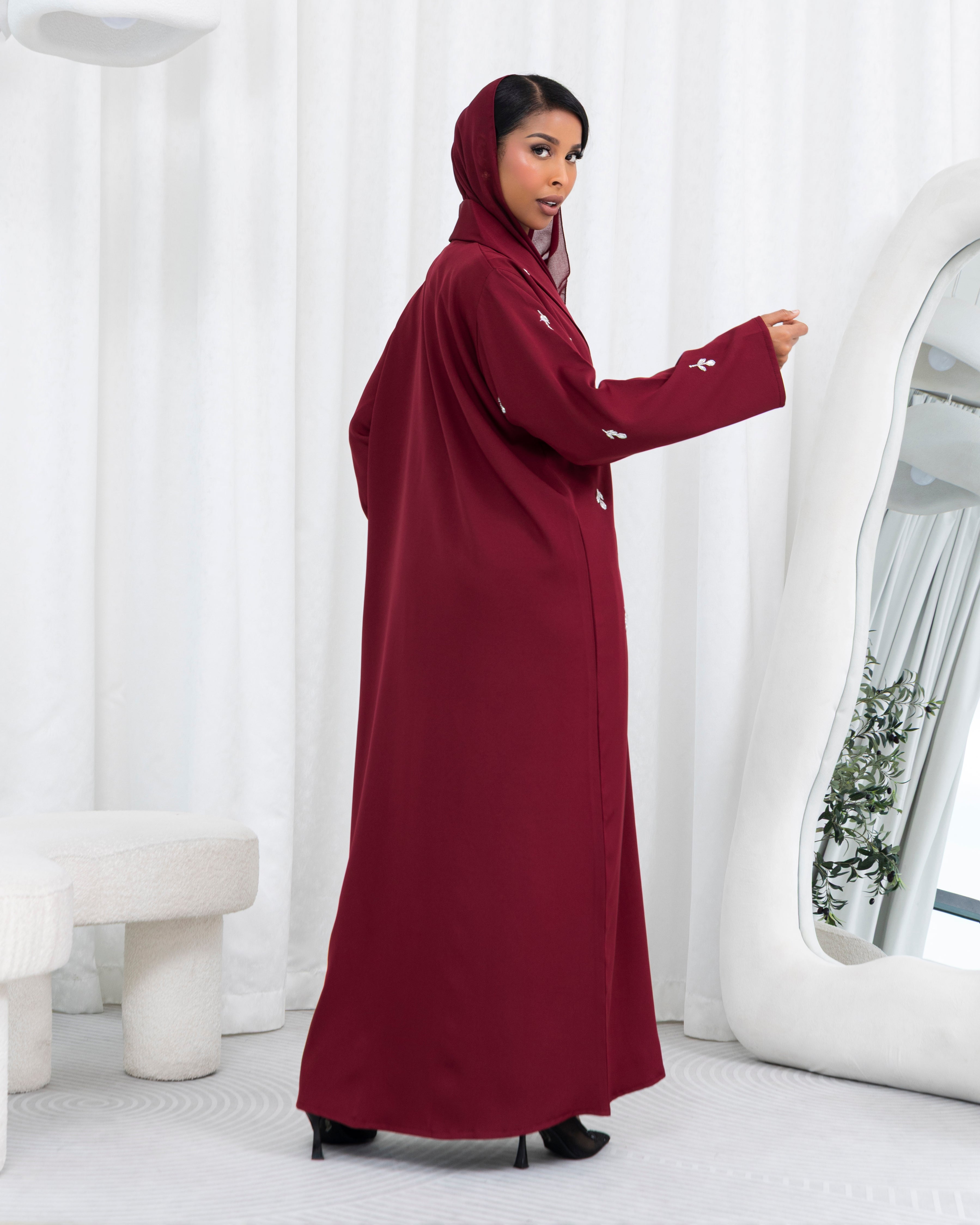 Maroon Embellished Abaya
