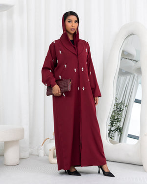 Maroon Embellished Abaya